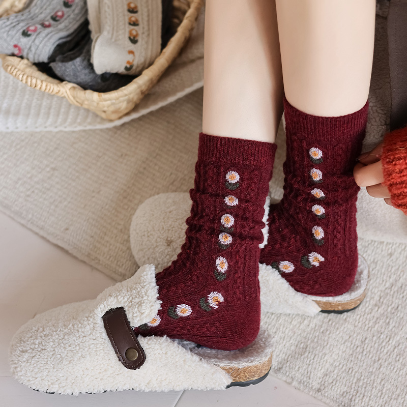 Coreano doce floral lã meados  - Boot Sock Slouchy avaliação e preço